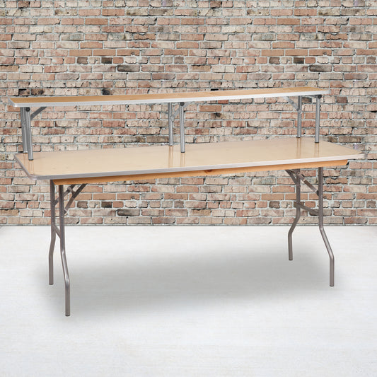 Amara 72'' x 12'' x 12'' Birchwood Bar Top Riser with Silver Legs Natural XA-72-RS-GG