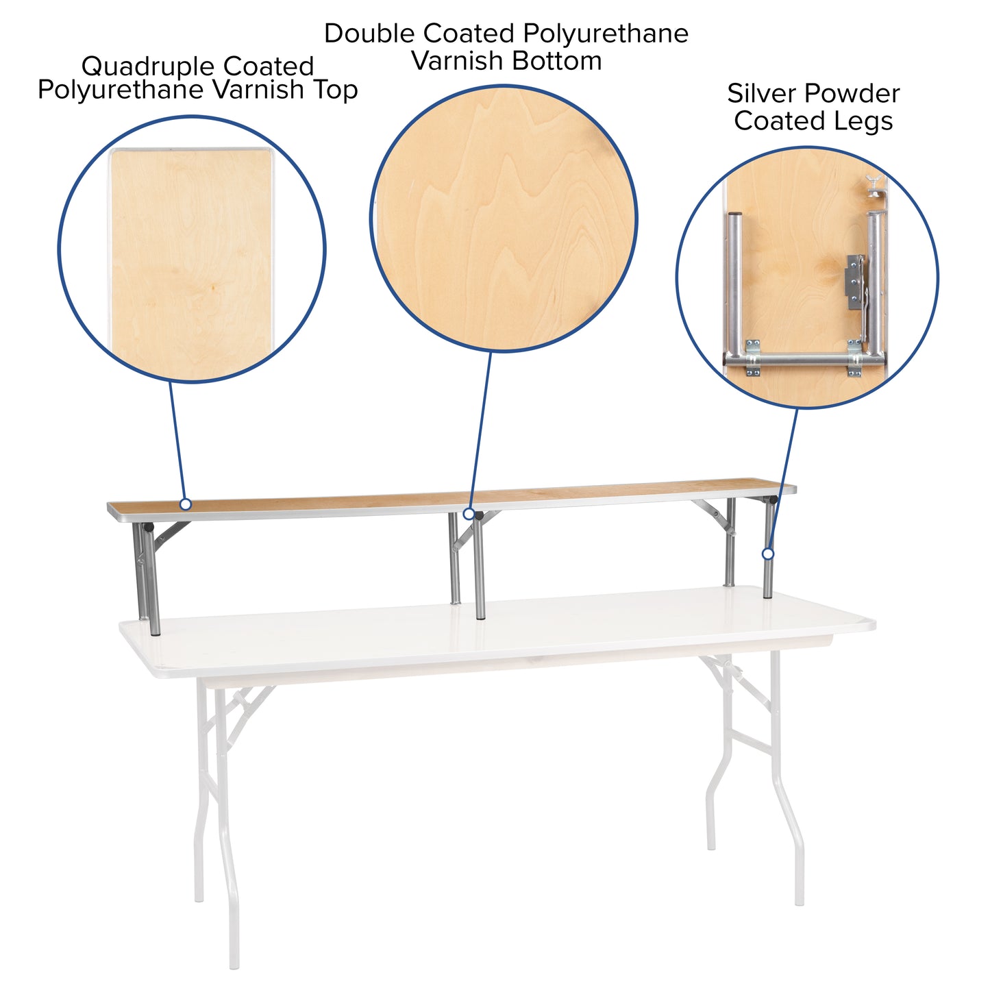 Amara 72'' x 12'' x 12'' Birchwood Bar Top Riser with Silver Legs Natural