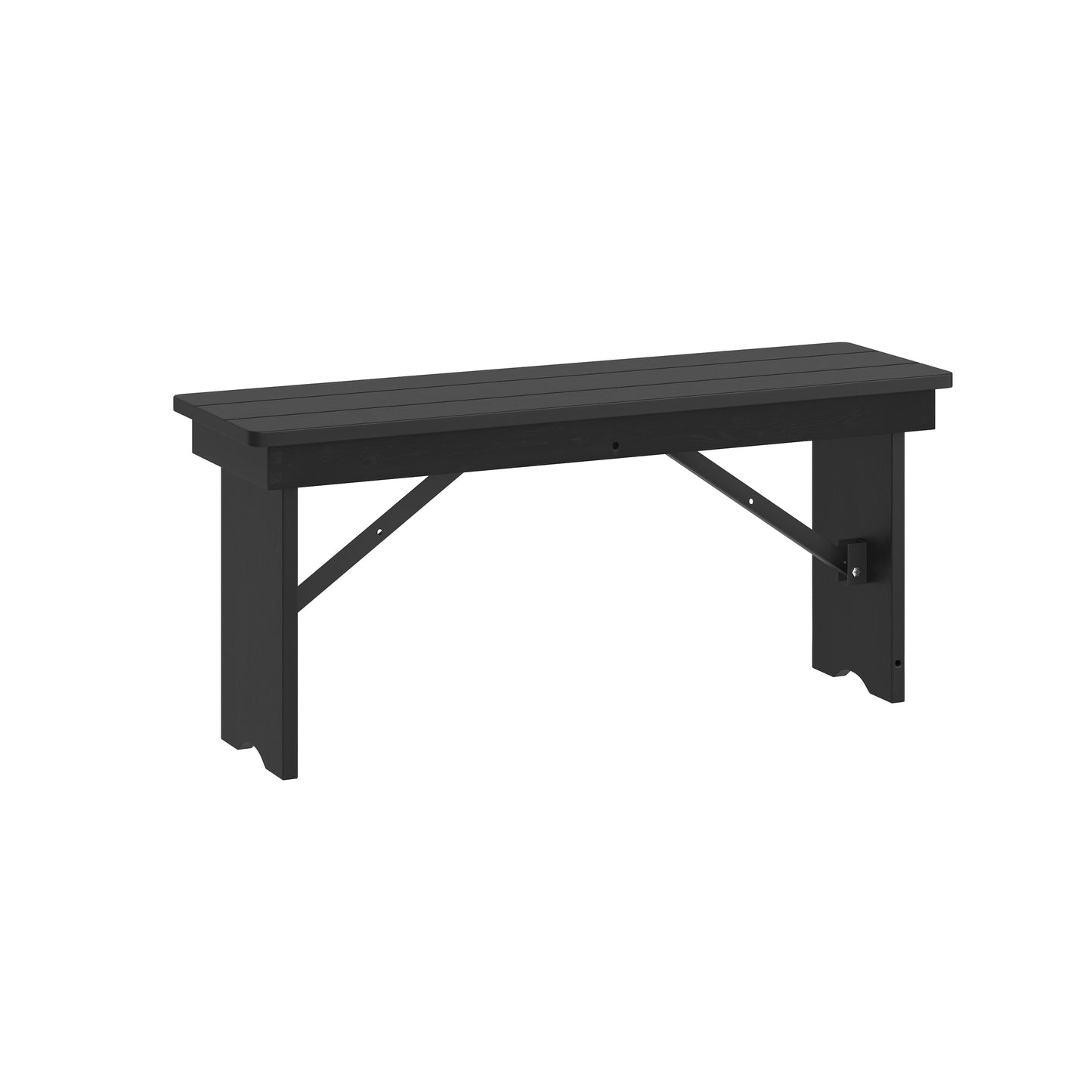 HERCULES 40" x 12" Black Wash Commercial Antique Solid Pine Farmhouse Folding Bench with Foldable Locking Legs Black Wash
