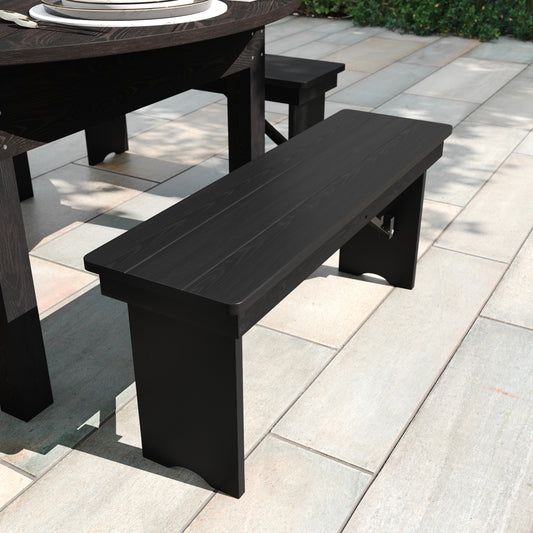 HERCULES 40" x 12" Black Wash Commercial Antique Solid Pine Farmhouse Folding Bench with Foldable Locking Legs Black Wash