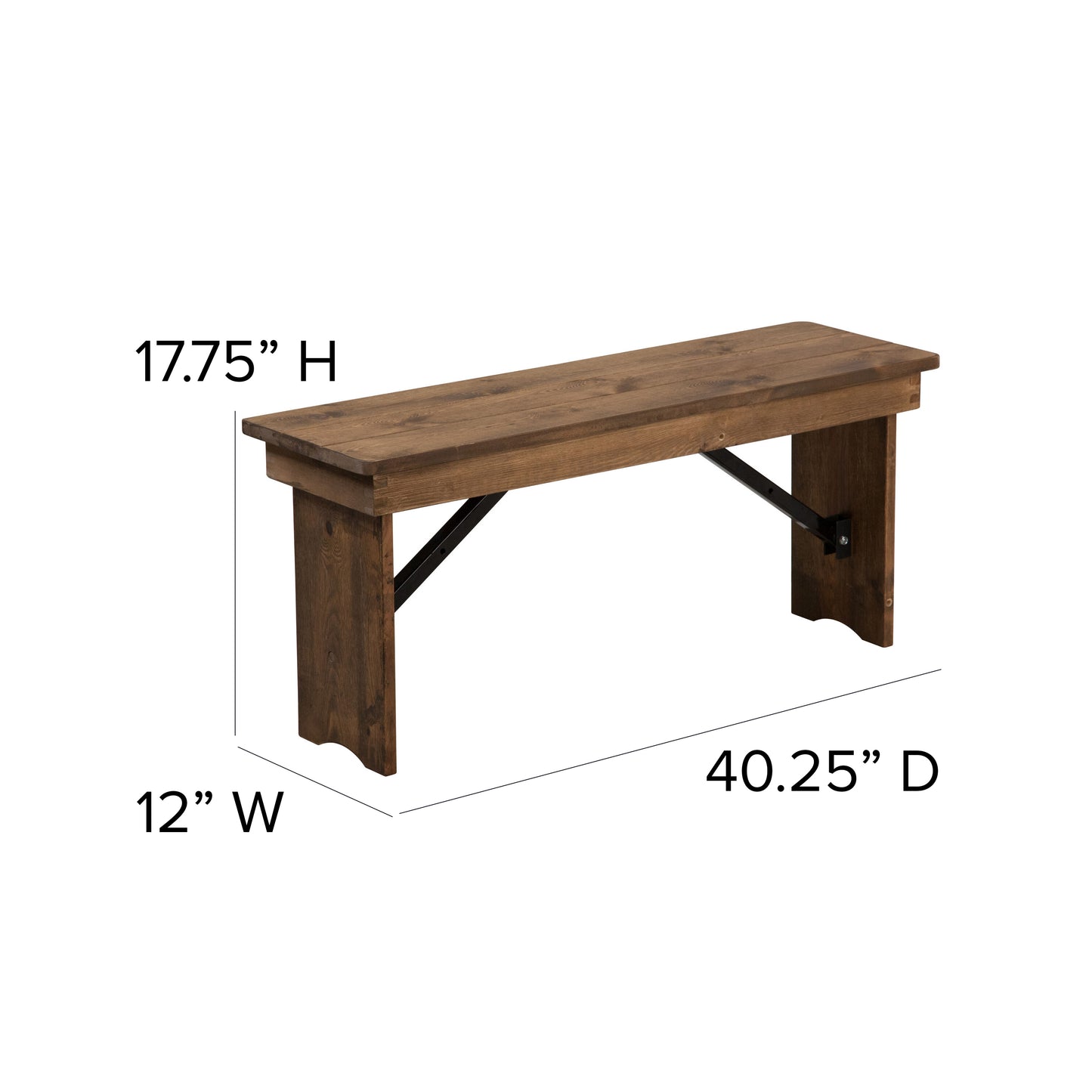 HERCULES Series 40'' x 12'' Antique Rustic Solid Pine Folding Farm Bench Antique Rustic XA-B-40X12-GG