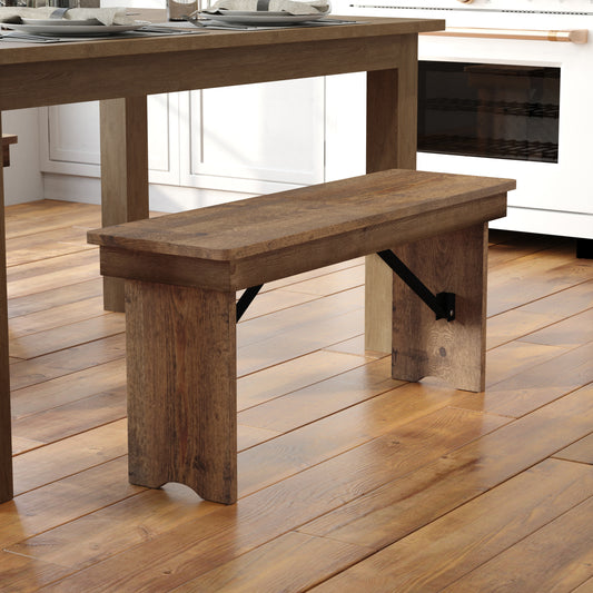 HERCULES Series 40'' x 12'' Antique Rustic Solid Pine Folding Farm Bench Antique Rustic
