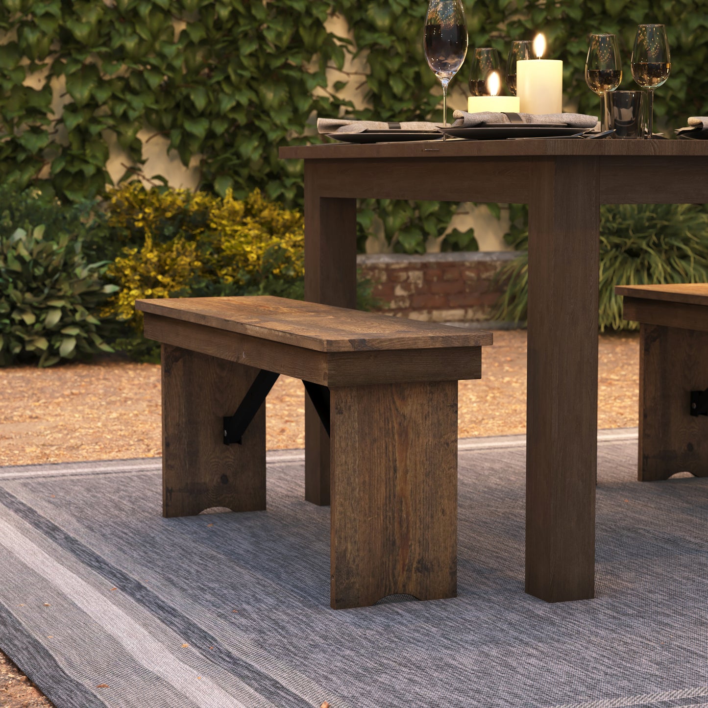 HERCULES Series 40'' x 12'' Antique Rustic Solid Pine Folding Farm Bench Antique Rustic XA-B-40X12-GG