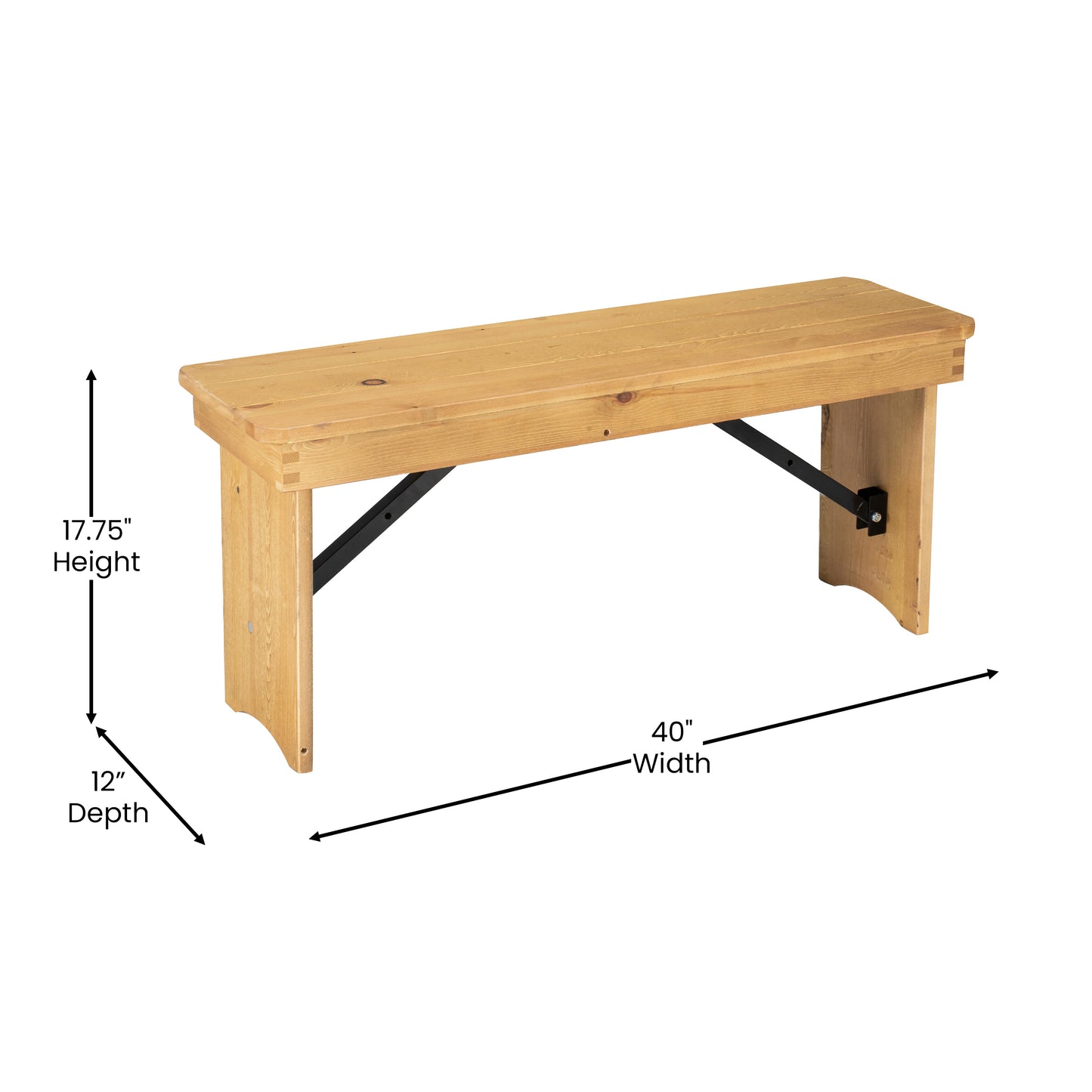 HERCULES 40'' x 12'' Light Natural Solid Pine Folding Farm Bench Light Natural