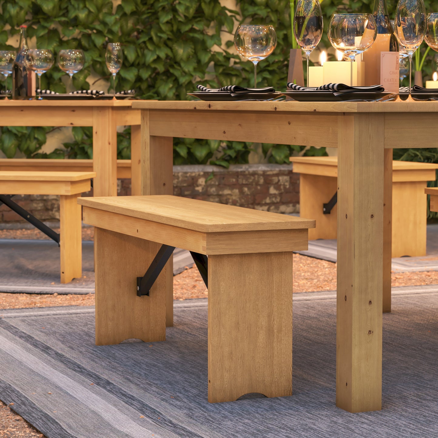HERCULES 40'' x 12'' Light Natural Solid Pine Folding Farm Bench Light Natural