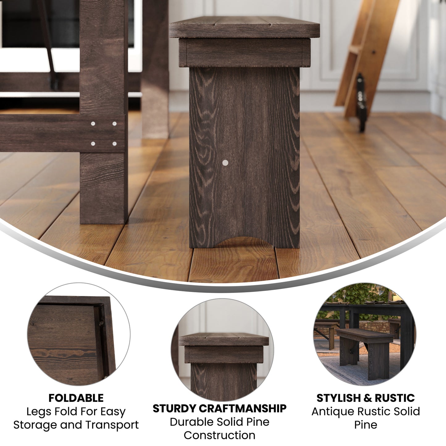 HERCULES 40'' x 12'' Mahogany Solid Pine Folding Farm Bench Mahogany