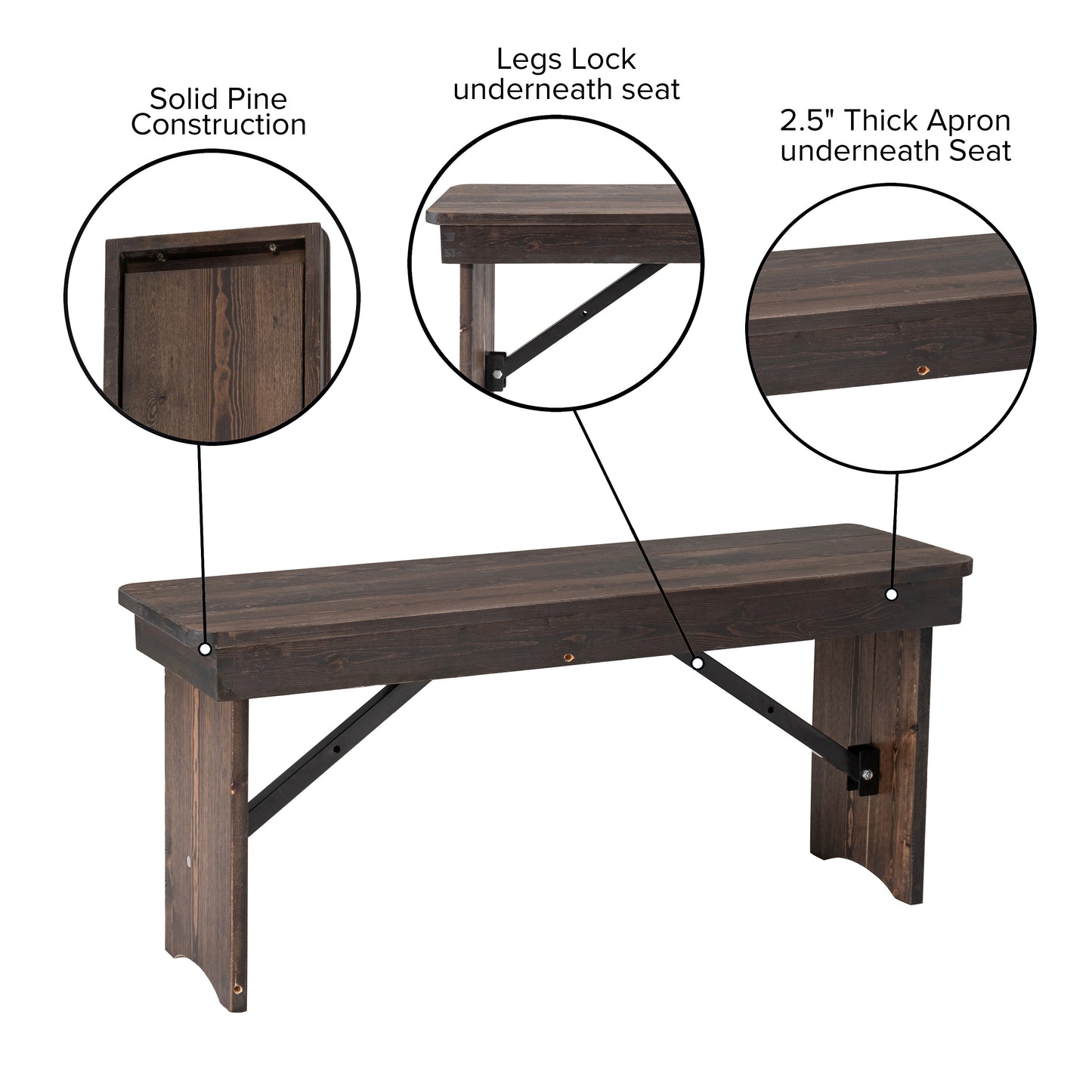 HERCULES 40'' x 12'' Mahogany Solid Pine Folding Farm Bench Mahogany