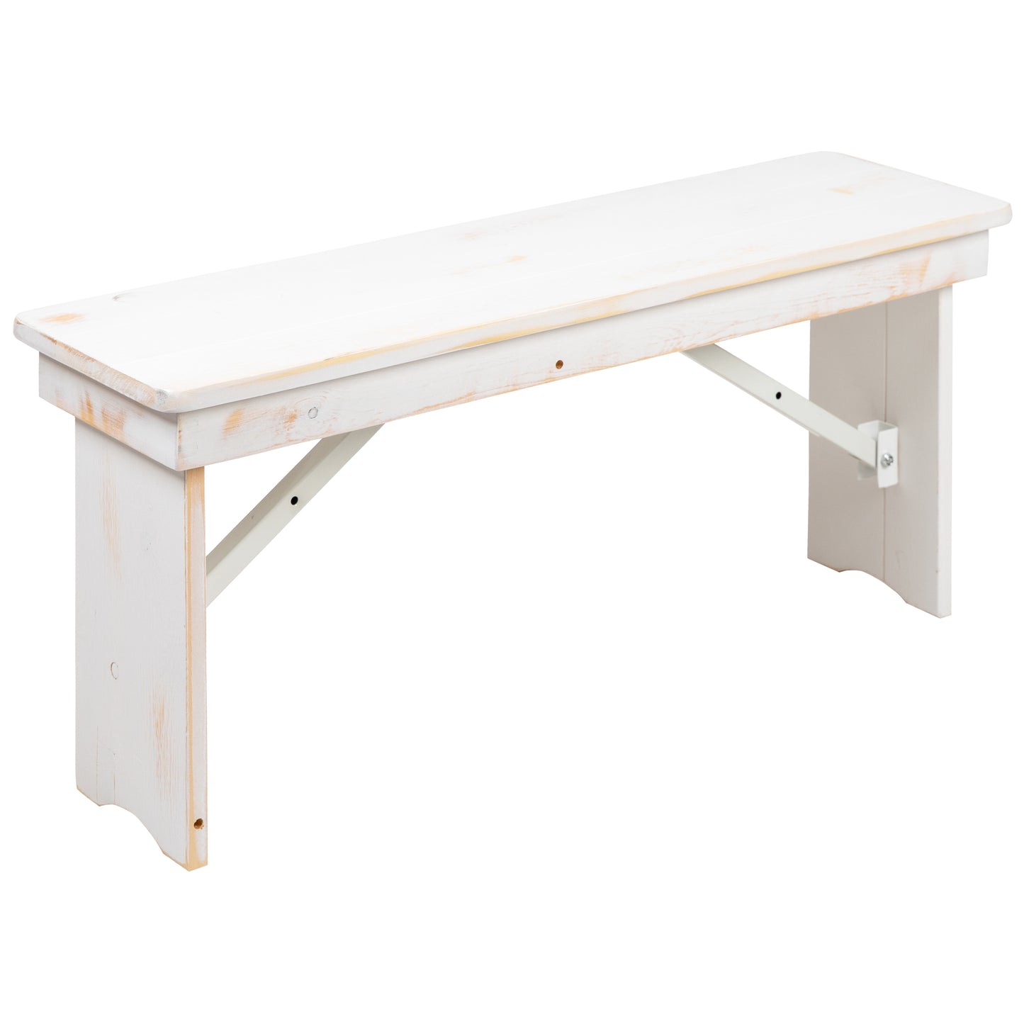 HERCULES Series 40" x 12" Antique Rustic White Solid Pine Folding Farm Bench Antique Rustic White