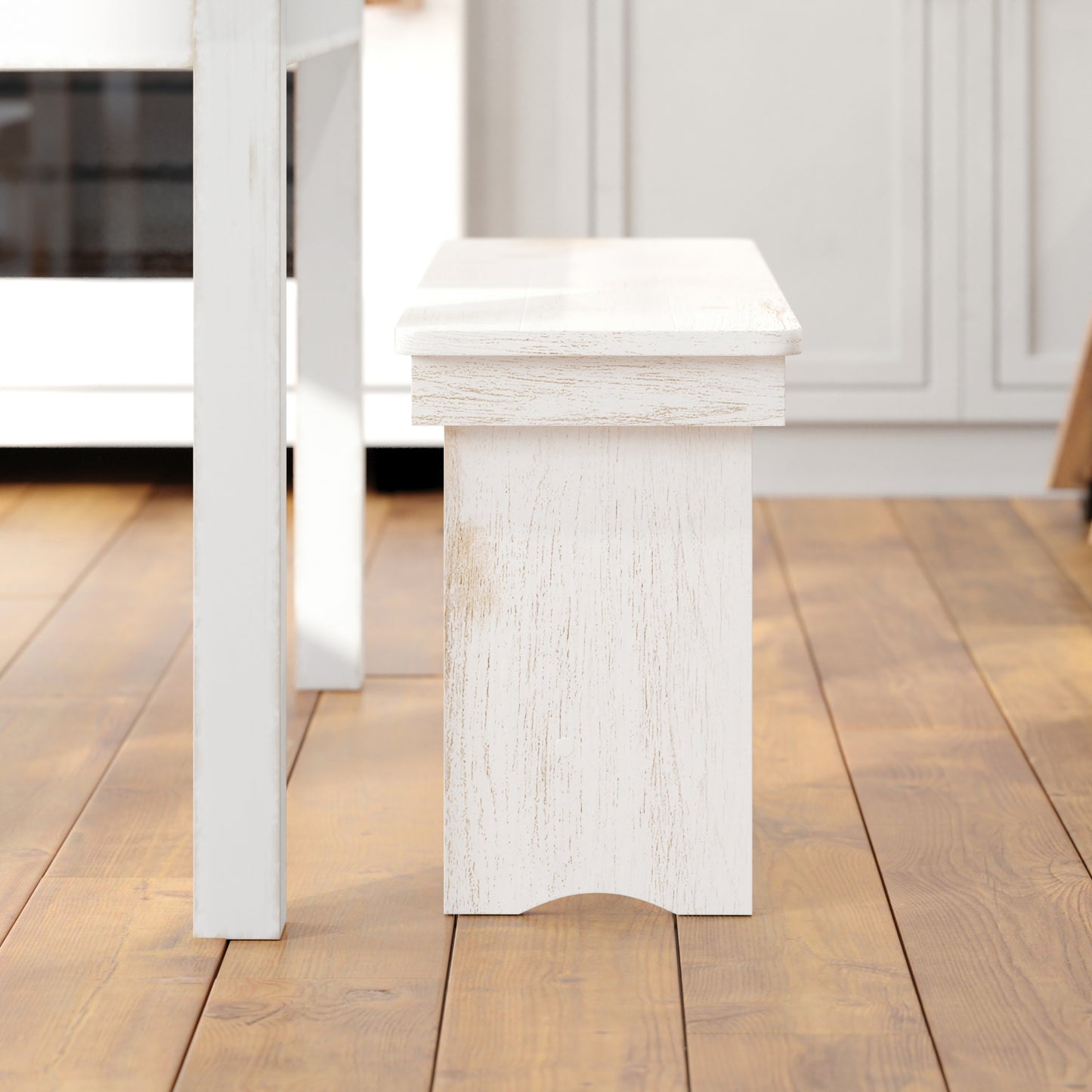 HERCULES Series 40" x 12" Antique Rustic White Solid Pine Folding Farm Bench Antique Rustic White