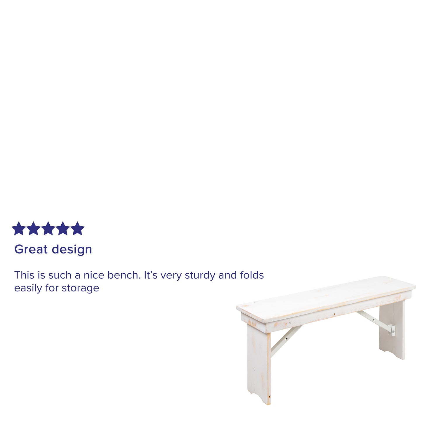 HERCULES Series 40" x 12" Antique Rustic White Solid Pine Folding Farm Bench Antique Rustic White