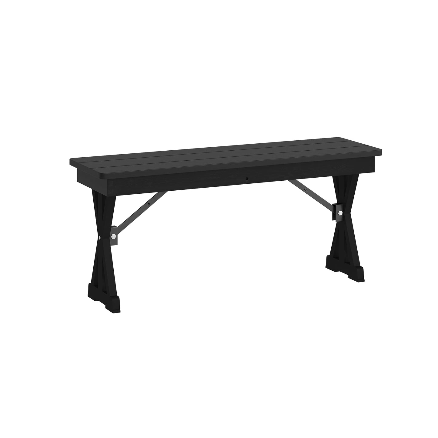 HERCULES 40" x 12" Black Wash Commercial Antique Solid Pine Farmhouse Folding Bench with Foldable Locking X-Legs Black Wash