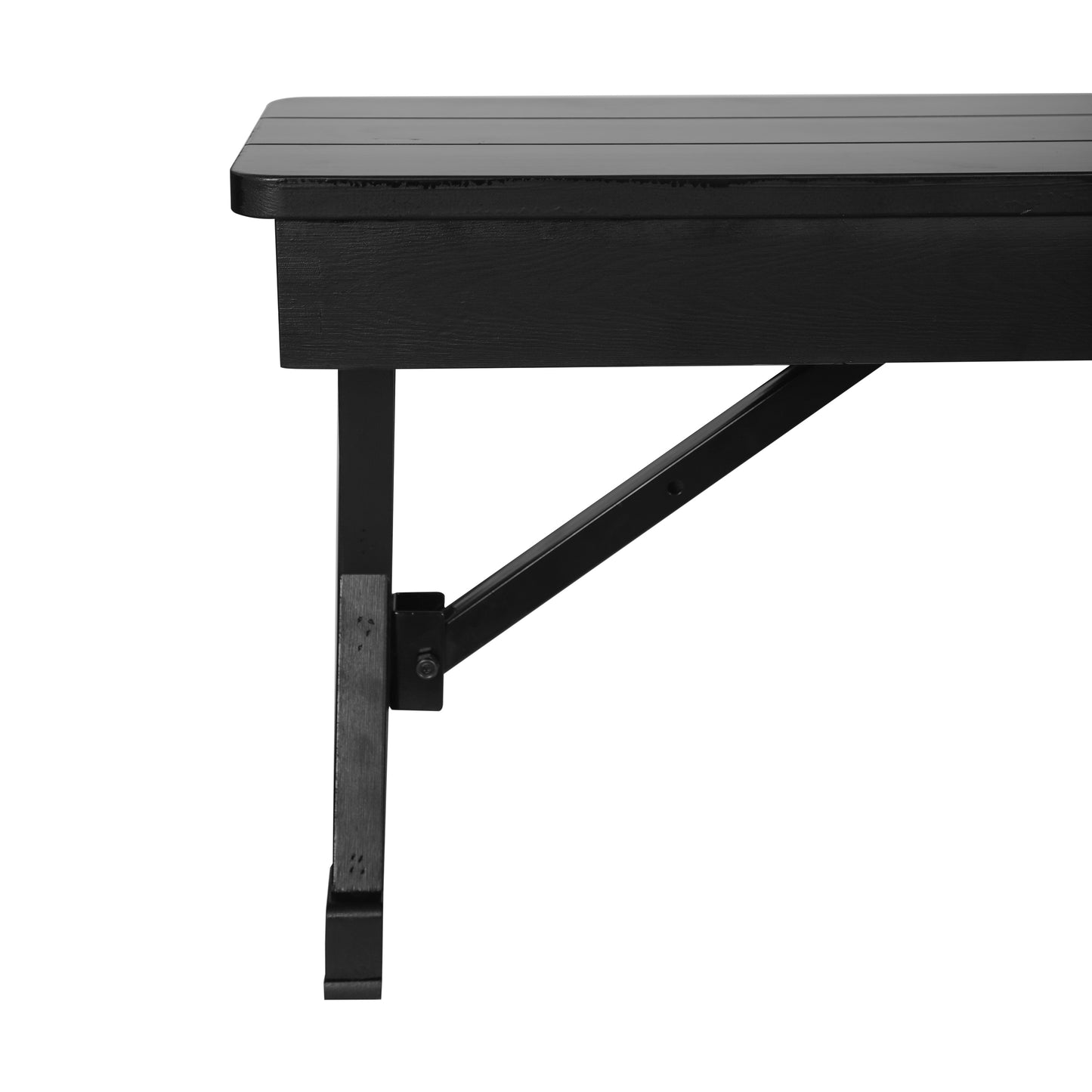HERCULES 40" x 12" Black Wash Commercial Antique Solid Pine Farmhouse Folding Bench with Foldable Locking X-Legs Black Wash