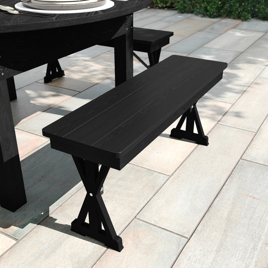 HERCULES 40" x 12" Black Wash Commercial Antique Solid Pine Farmhouse Folding Bench with Foldable Locking X-Legs Black Wash