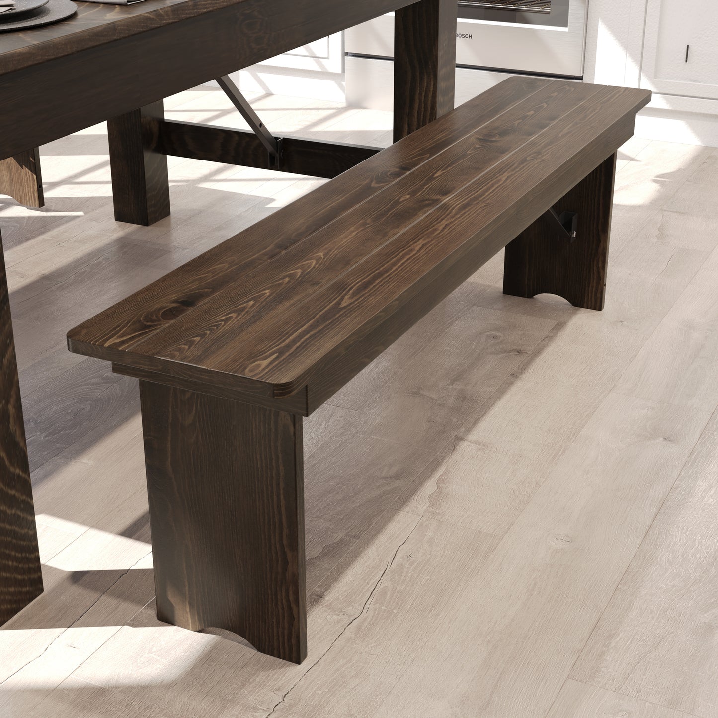 HERCULES 60" x 12" Antique Rustic Commercial Antique Solid Pine Farmhouse Folding Bench with Foldable Locking Legs Antique Rustic