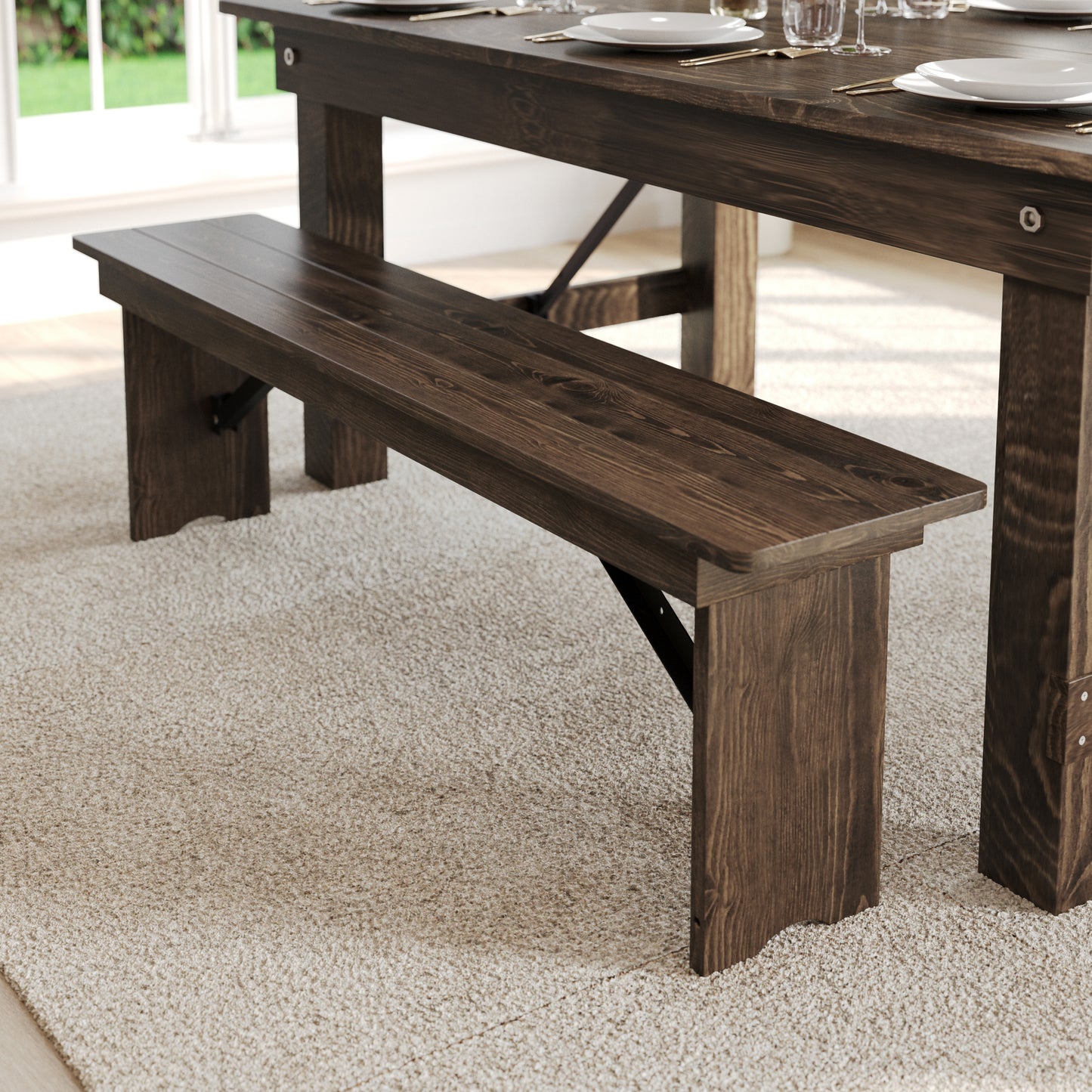 HERCULES 60" x 12" Antique Rustic Commercial Antique Solid Pine Farmhouse Folding Bench with Foldable Locking Legs Antique Rustic