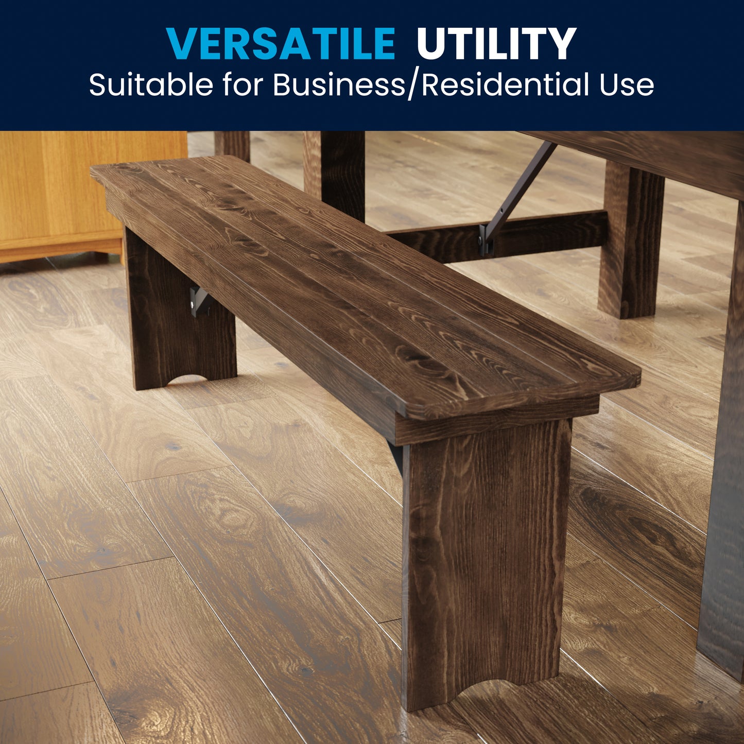 HERCULES 60" x 12" Antique Rustic Commercial Antique Solid Pine Farmhouse Folding Bench with Foldable Locking Legs Antique Rustic