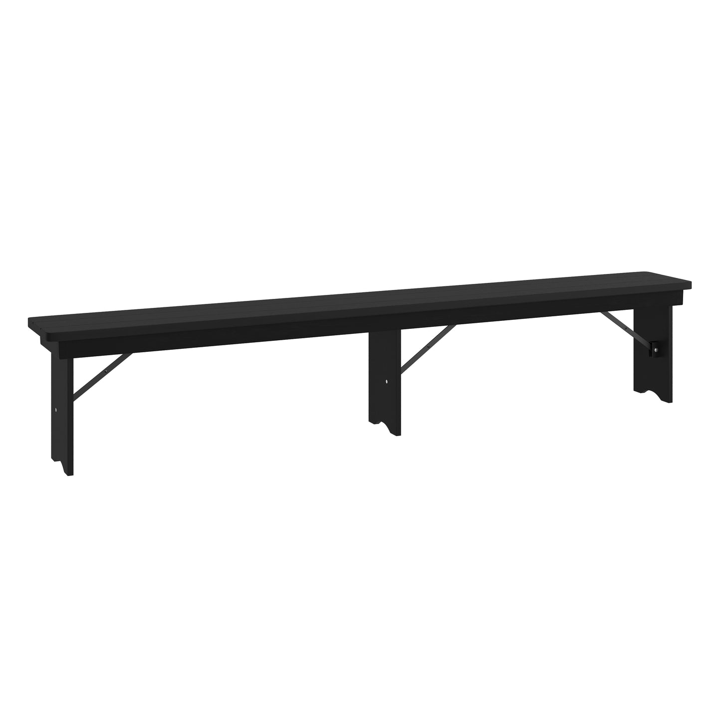 HERCULES 8' x 12'' Black Wash Commercial Antique Solid Pine Farmhouse Folding Bench with Foldable Locking Legs Black Wash