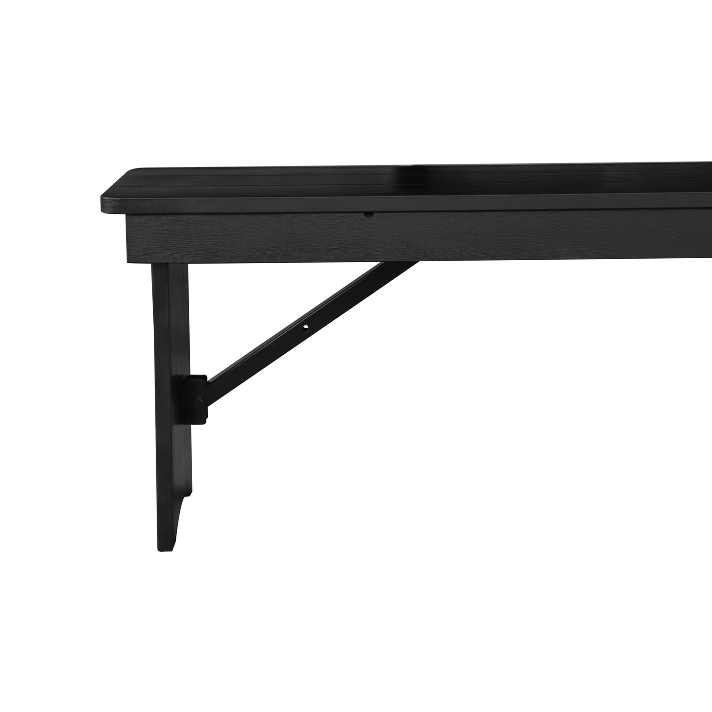 HERCULES 8' x 12'' Black Wash Commercial Antique Solid Pine Farmhouse Folding Bench with Foldable Locking Legs Black Wash
