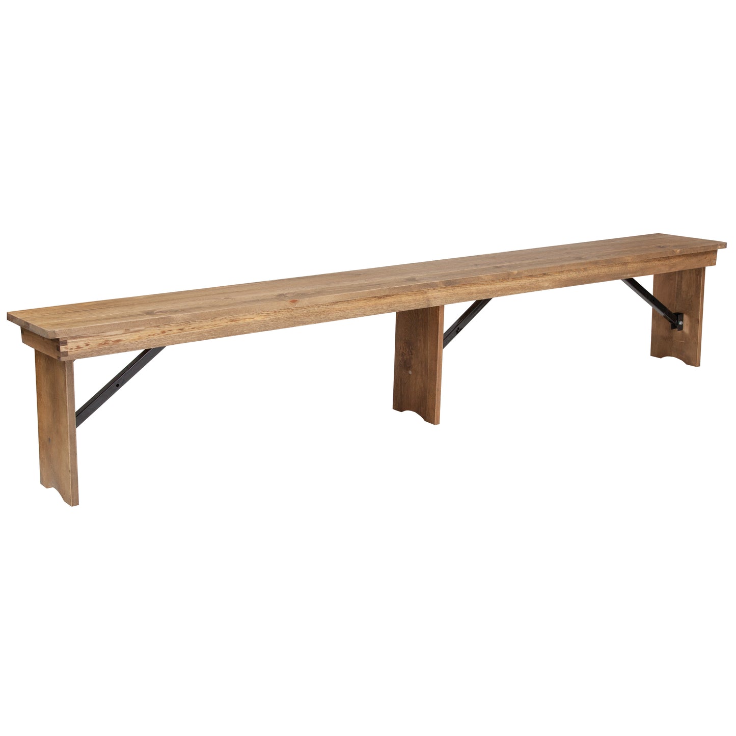 HERCULES Series 8' x 12'' Antique Rustic Solid Pine Folding Farm Bench with 3 Legs Antique Rustic