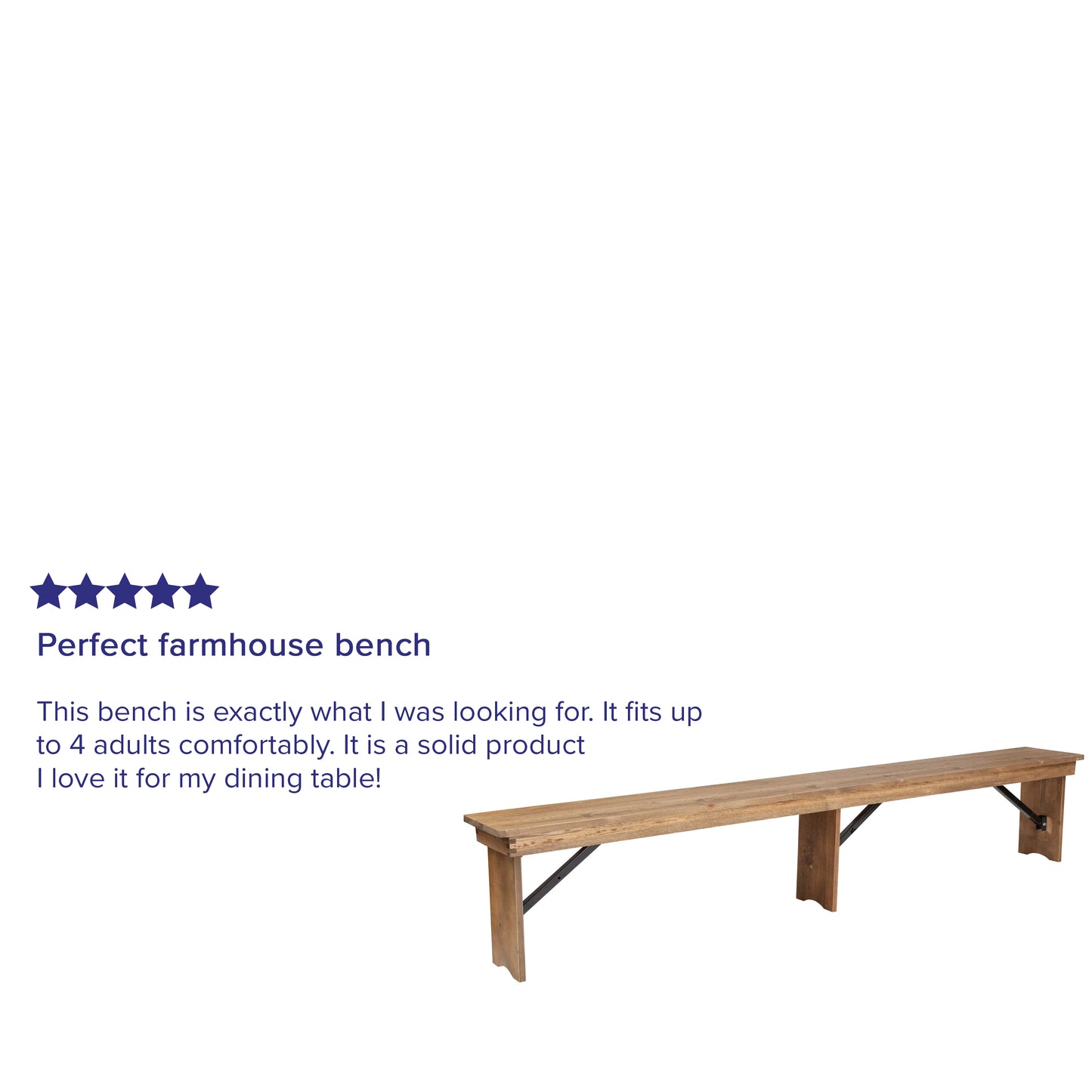 HERCULES Series 8' x 12'' Antique Rustic Solid Pine Folding Farm Bench with 3 Legs Antique Rustic