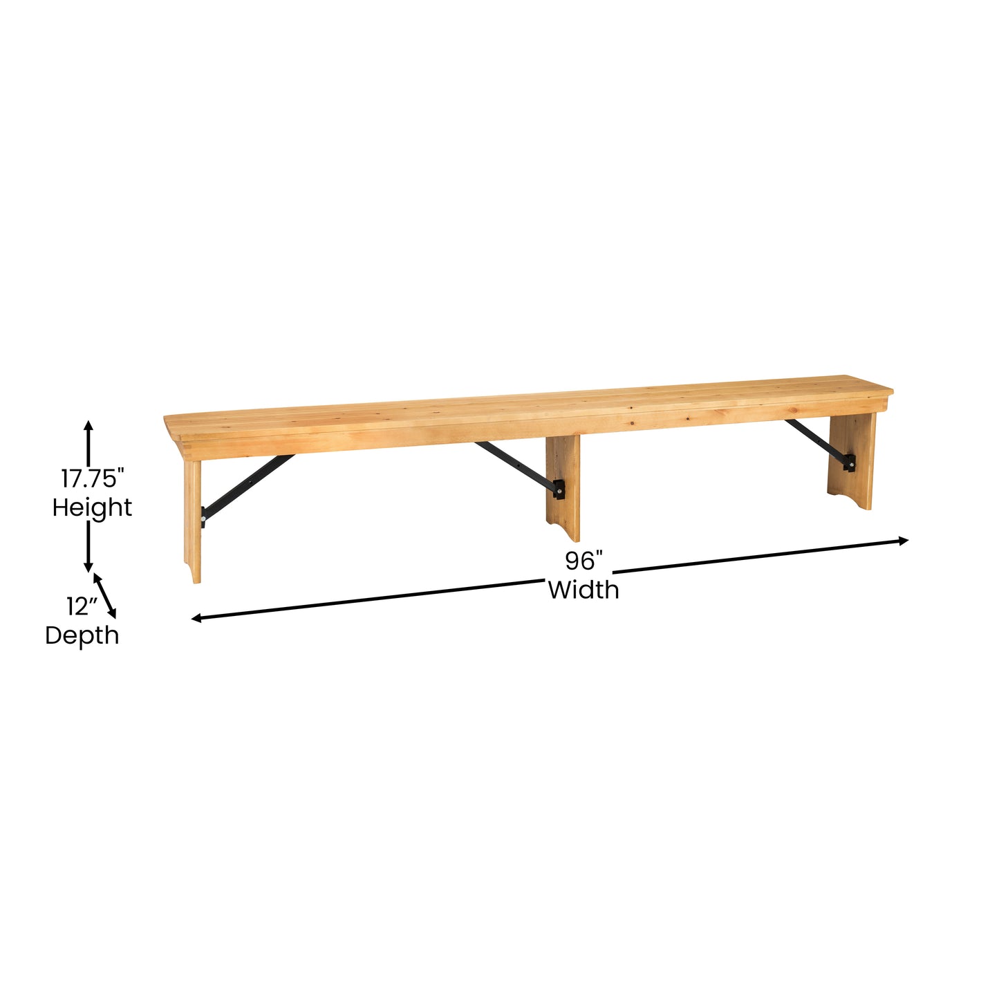 HERCULES 8' x 12'' Antique Rustic Light Natural Solid Pine Folding Farm Bench with 3 Legs Light Natural