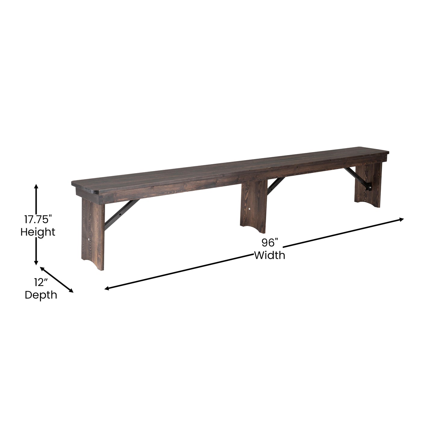 HERCULES 8' x 12" Antique Rustic Mahogany Solid Pine Folding Farm Bench with 3 Legs Mahogany