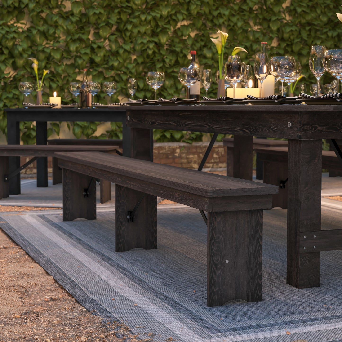 HERCULES 8' x 12" Antique Rustic Mahogany Solid Pine Folding Farm Bench with 3 Legs Mahogany