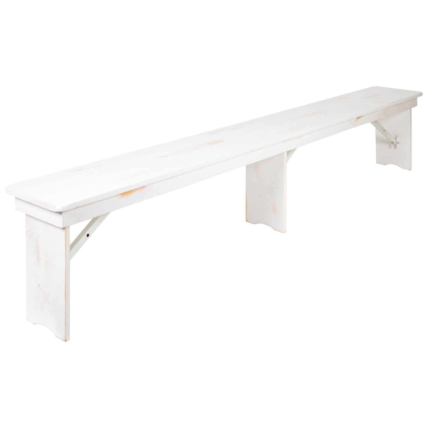 HERCULES Series 8' x 12" Antique Rustic Solid White Pine Folding Farm Bench with 3 Legs Antique Rustic White XA-B-96X12-L-WH-GG