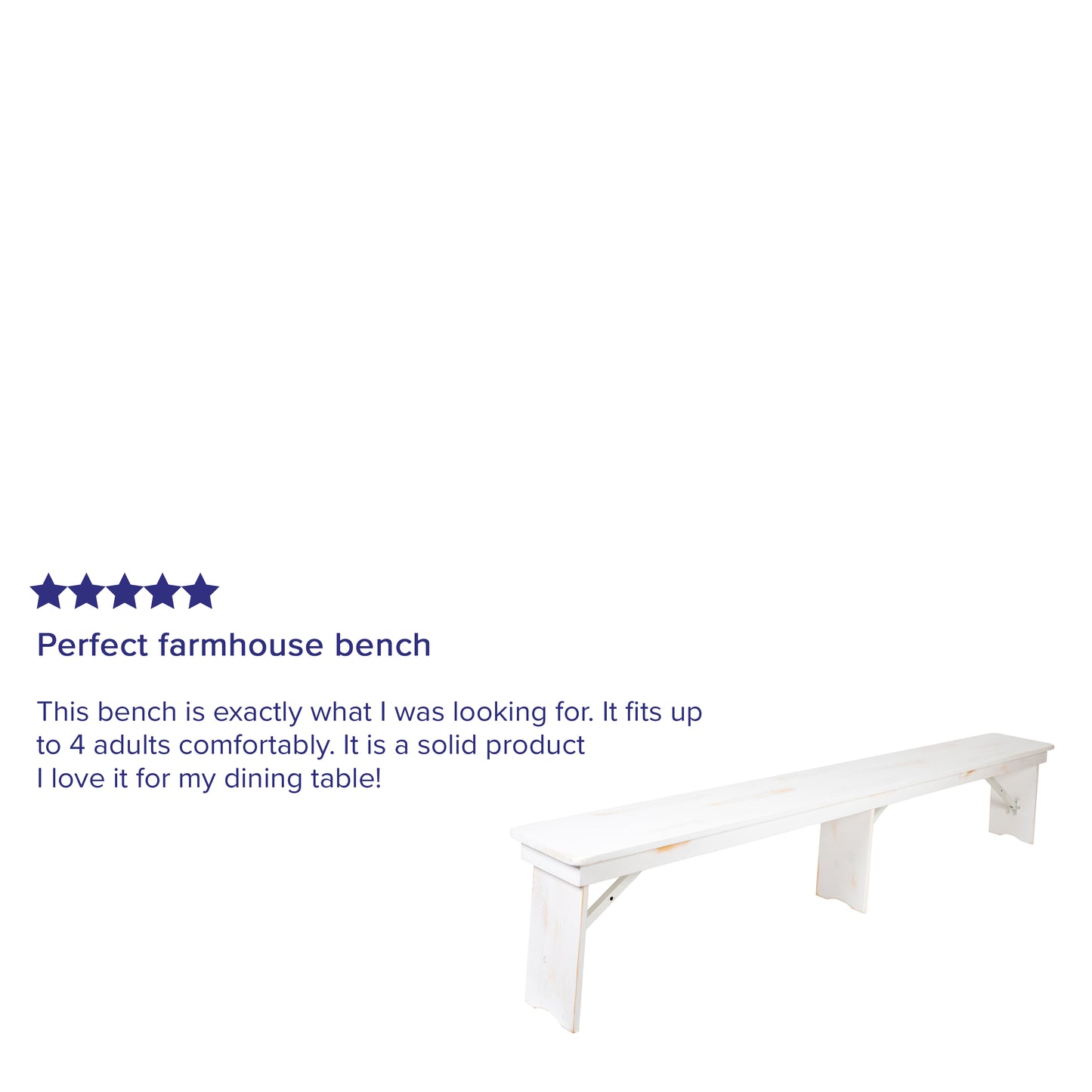 HERCULES Series 8' x 12" Antique Rustic Solid White Pine Folding Farm Bench with 3 Legs Antique Rustic White XA-B-96X12-L-WH-GG