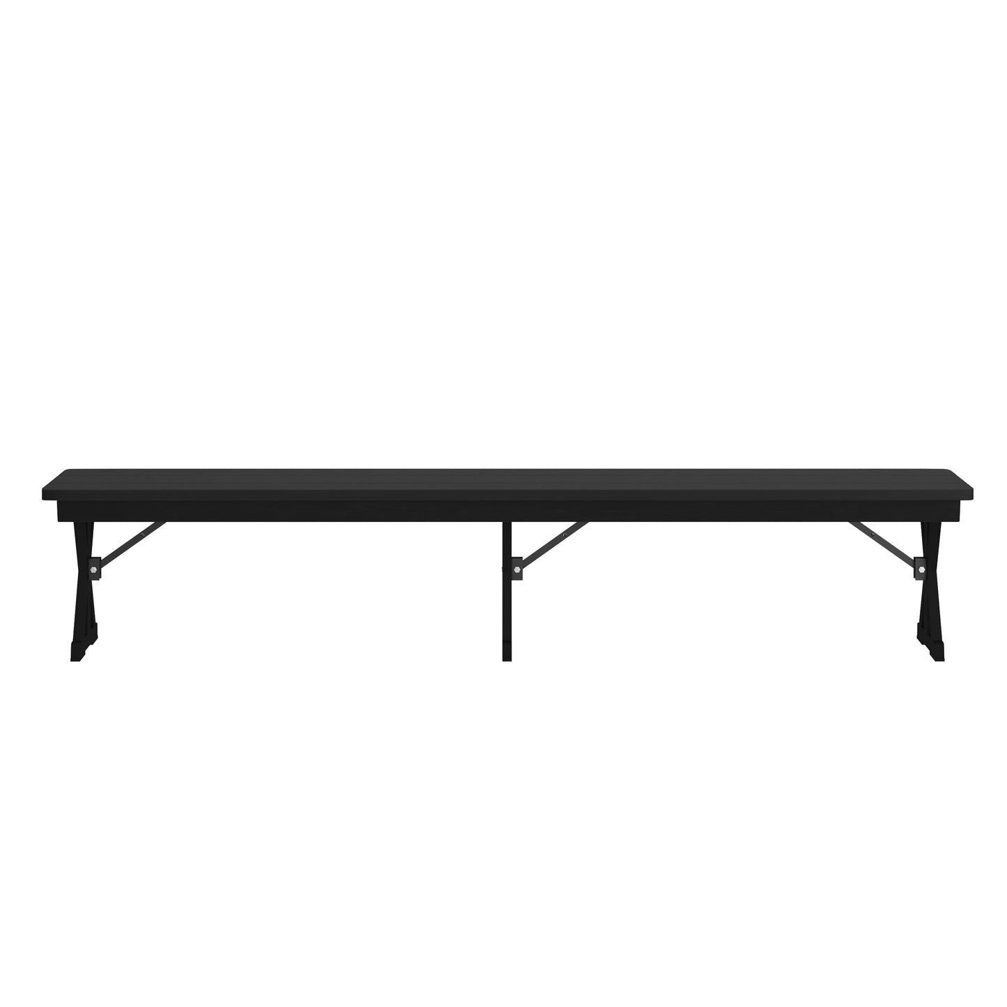 HERCULES 8' x 12'' Black Wash Commercial Antique Solid Pine Farmhouse Folding Bench with Foldable Locking X-Legs Black Wash