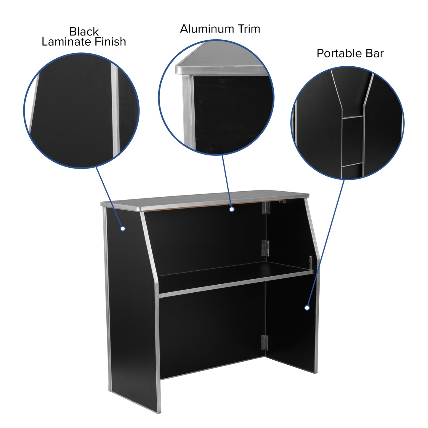 Amara 4' Black Laminate Foldable Bar - Portable Event Bar Black