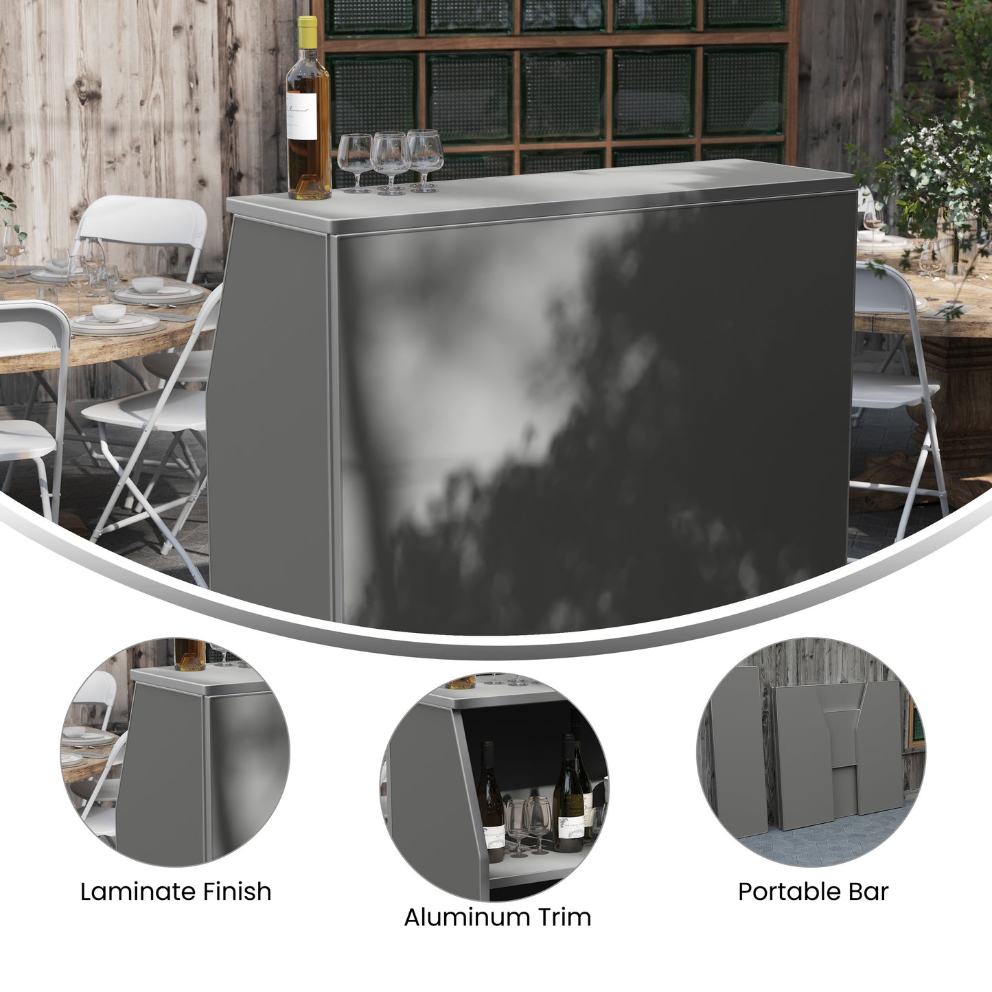 Amara 4' Slate Gray Laminate Foldable Bar - Portable Event Bar Gray XA-BAR-48-GY-GG