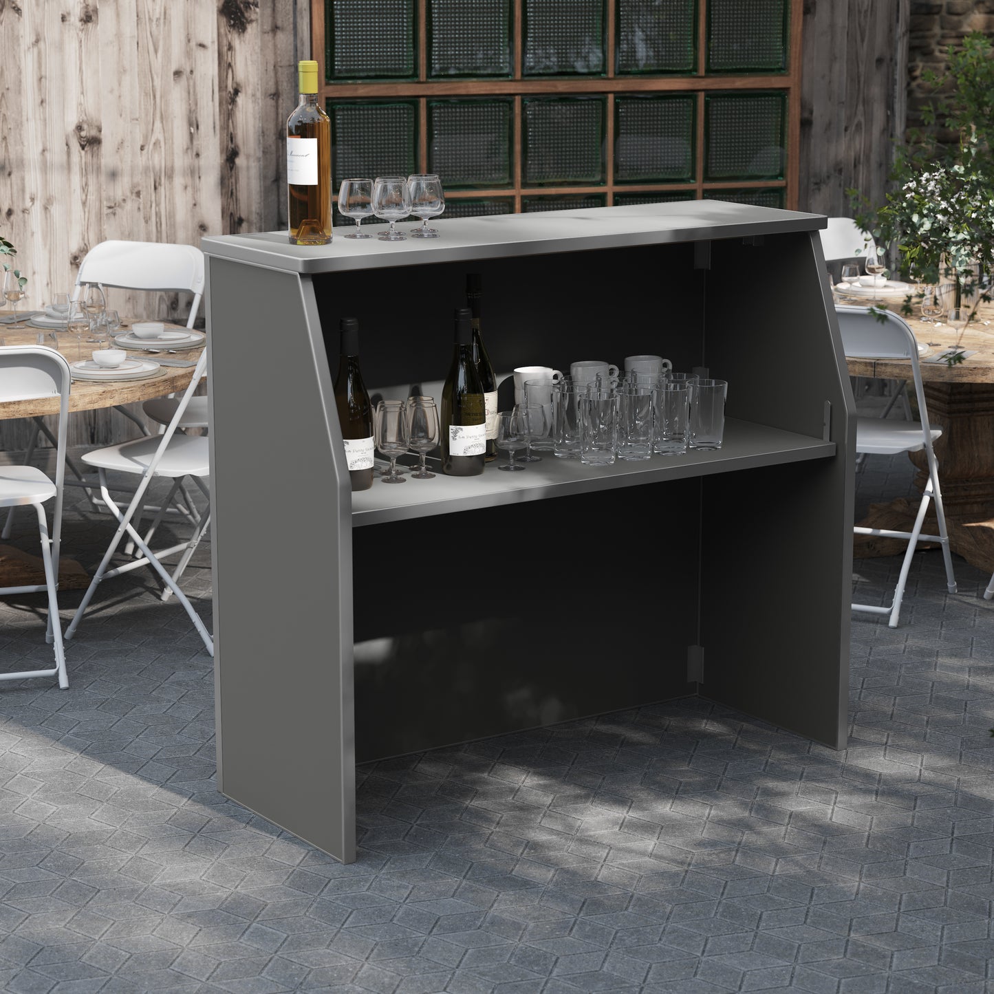 Amara 4' Slate Gray Laminate Foldable Bar - Portable Event Bar Gray XA-BAR-48-GY-GG