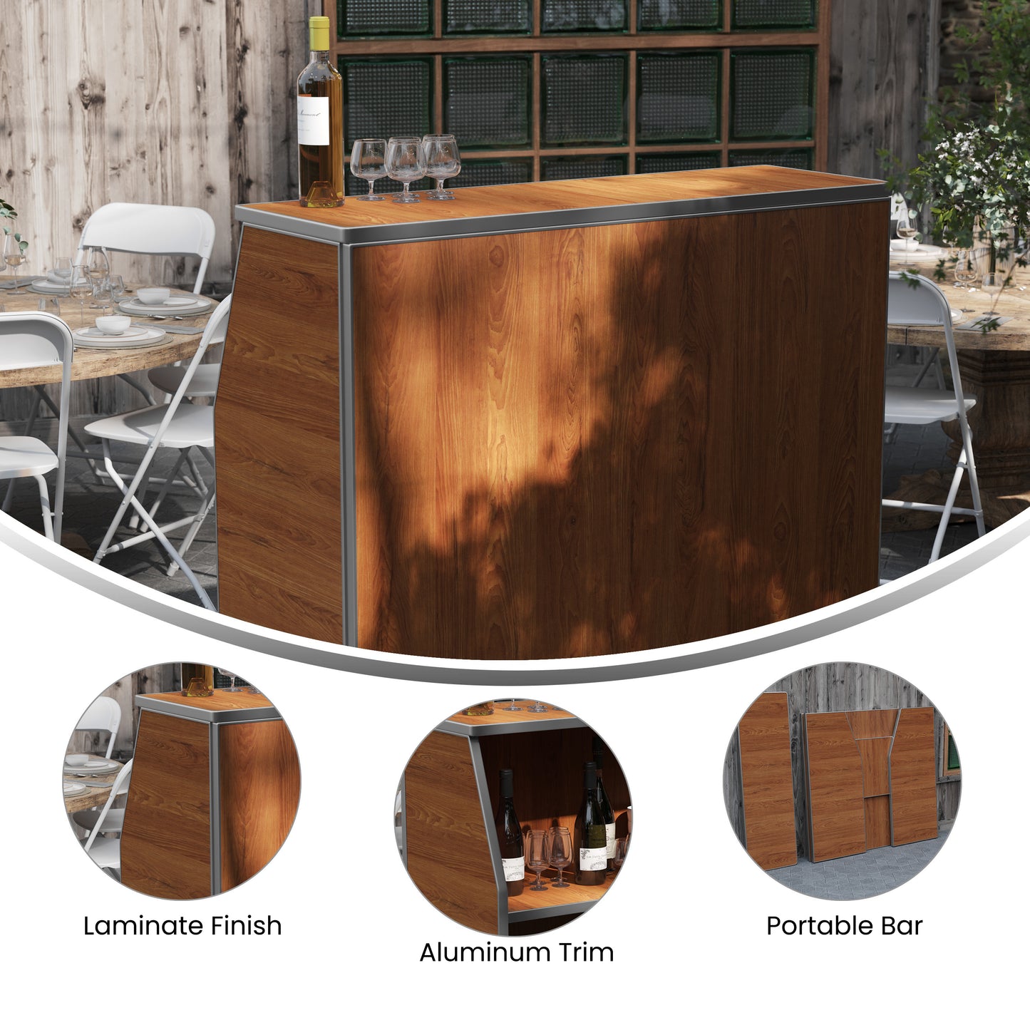 Amara 4' Maple Woodgrain Laminate Foldable Bar - Portable Event Bar Maple Woodgrain