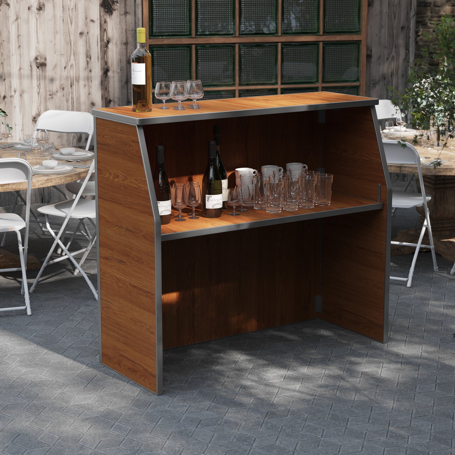 Amara 4' Maple Woodgrain Laminate Foldable Bar - Portable Event Bar Maple Woodgrain