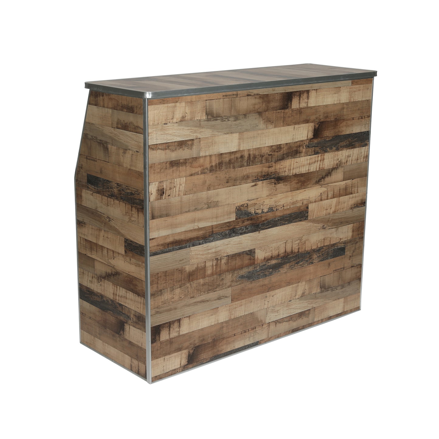 Amara 4' Rustic Natural Wood Plank Laminate Foldable Bar - Portable Event Bar Rustic Natural