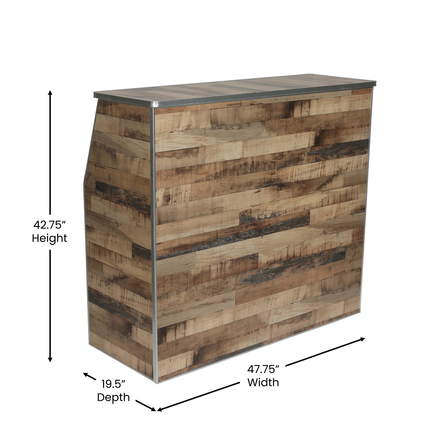 Amara 4' Rustic Natural Wood Plank Laminate Foldable Bar - Portable Event Bar Rustic Natural