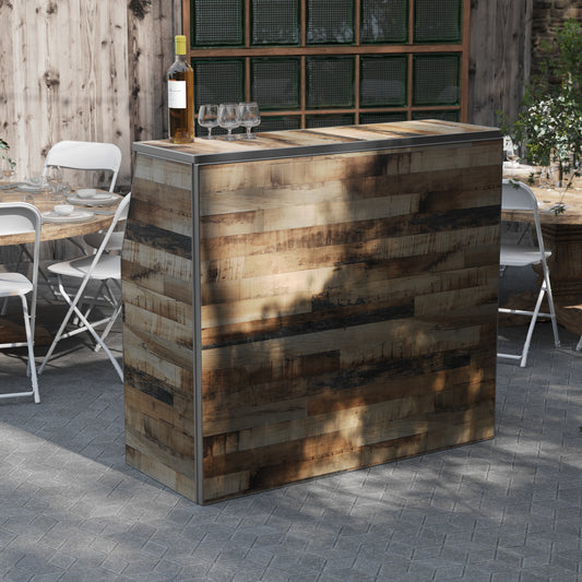 Amara 4' Rustic Natural Wood Plank Laminate Foldable Bar - Portable Event Bar Rustic Natural XA-BAR-48-NAT-GG