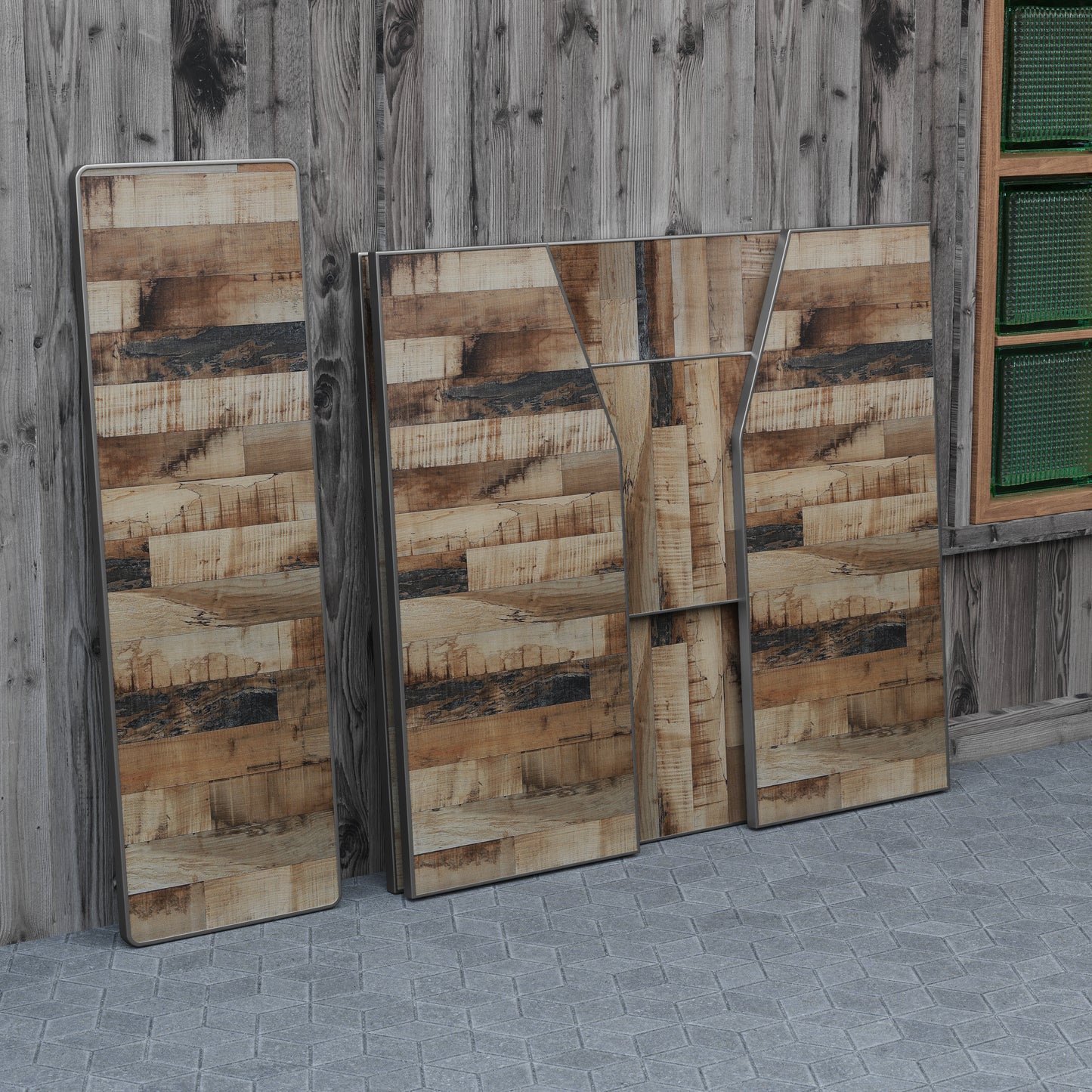 Amara 4' Rustic Natural Wood Plank Laminate Foldable Bar - Portable Event Bar Rustic Natural