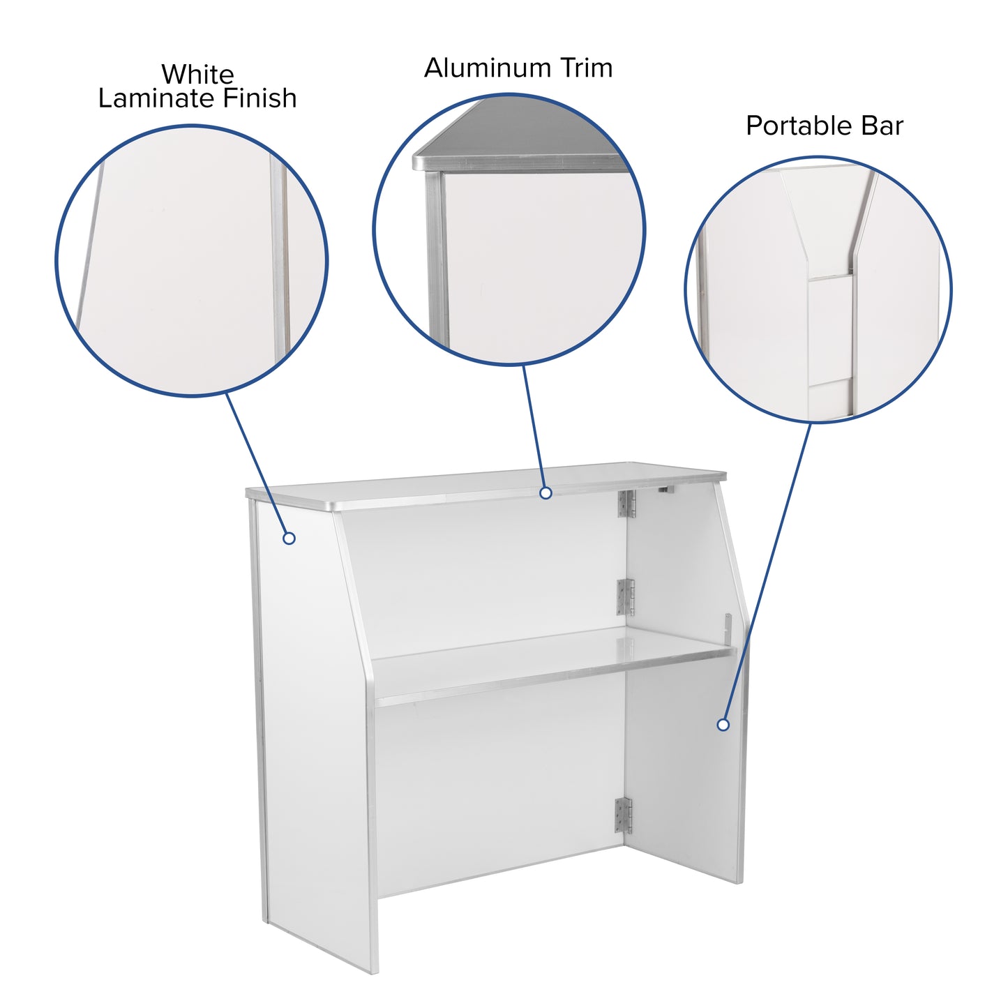 Amara 4' White Laminate Foldable Bar - Portable Event Bar White XA-BAR-48-WH-GG