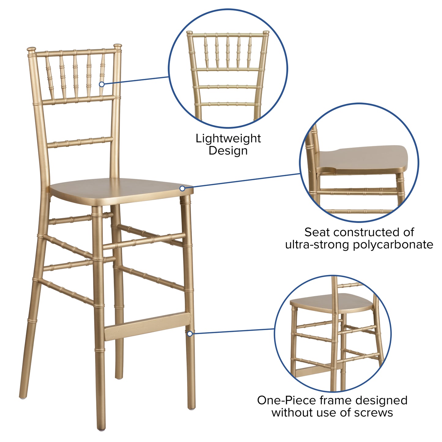 HERCULES Series Gold Wood Chiavari Barstool Gold