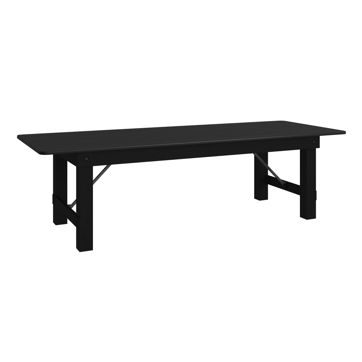 HERCULES 9' x 40" Rectangular Black Wash Commercial Farmhouse Folding Table, Antique Rustic Solid Pine Dining Room Table with Foldable Locking Legs Black Wash