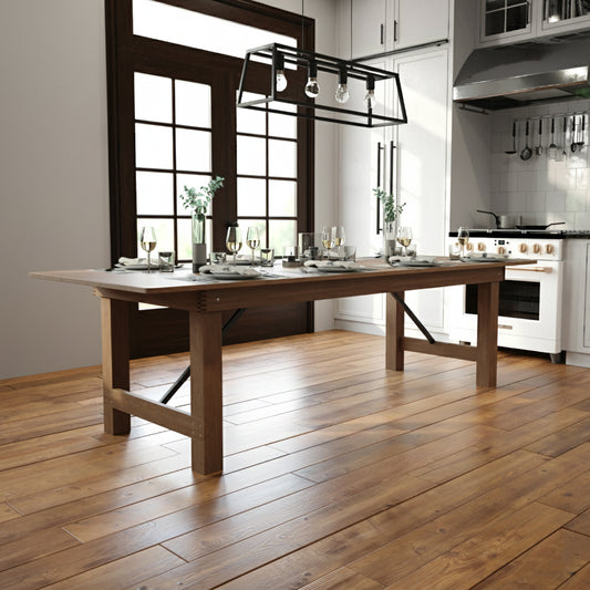 HERCULES Series 9' x 40" Rectangular Antique Rustic Solid Pine Folding Farm Table Antique Rustic