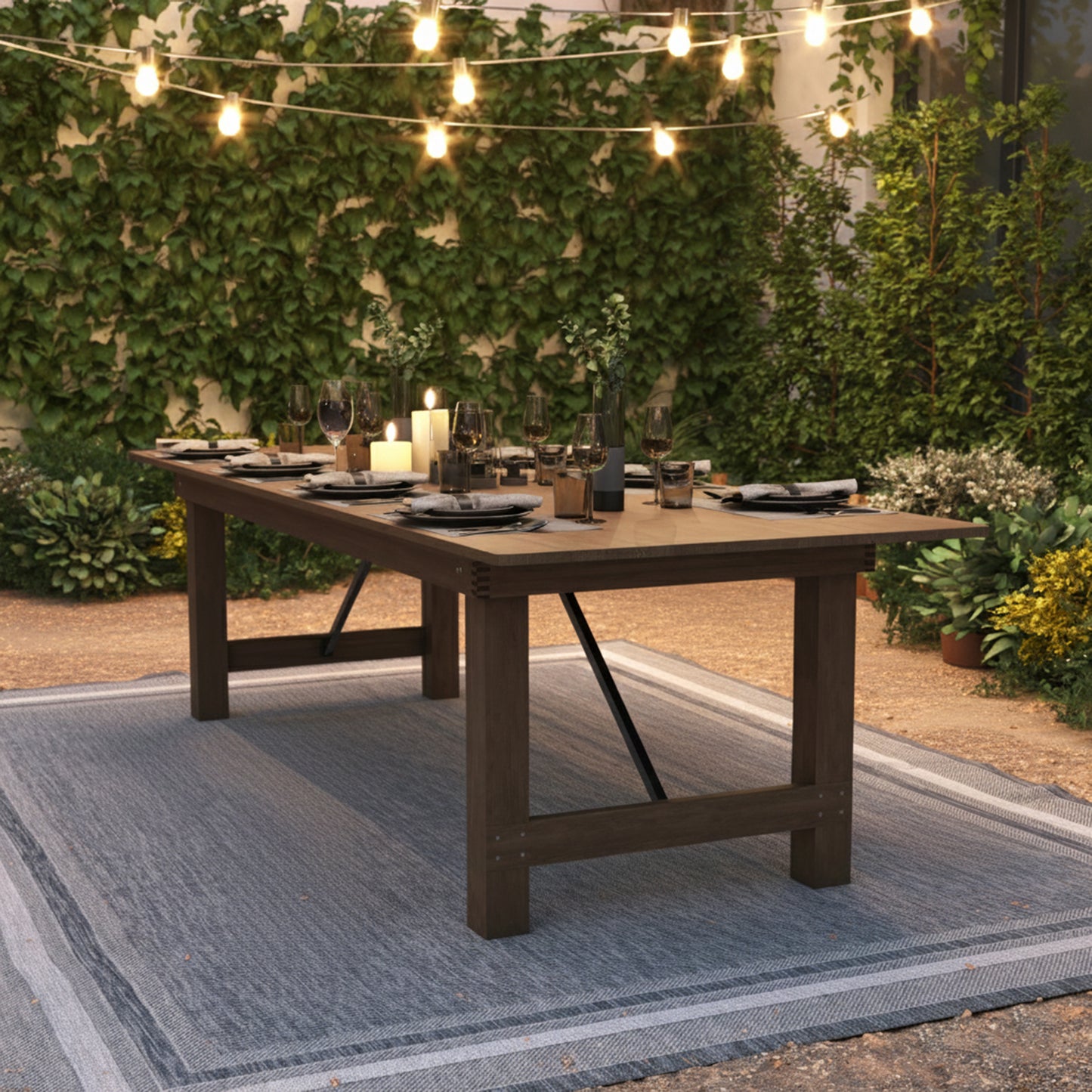 HERCULES Series 9' x 40" Rectangular Antique Rustic Solid Pine Folding Farm Table Antique Rustic