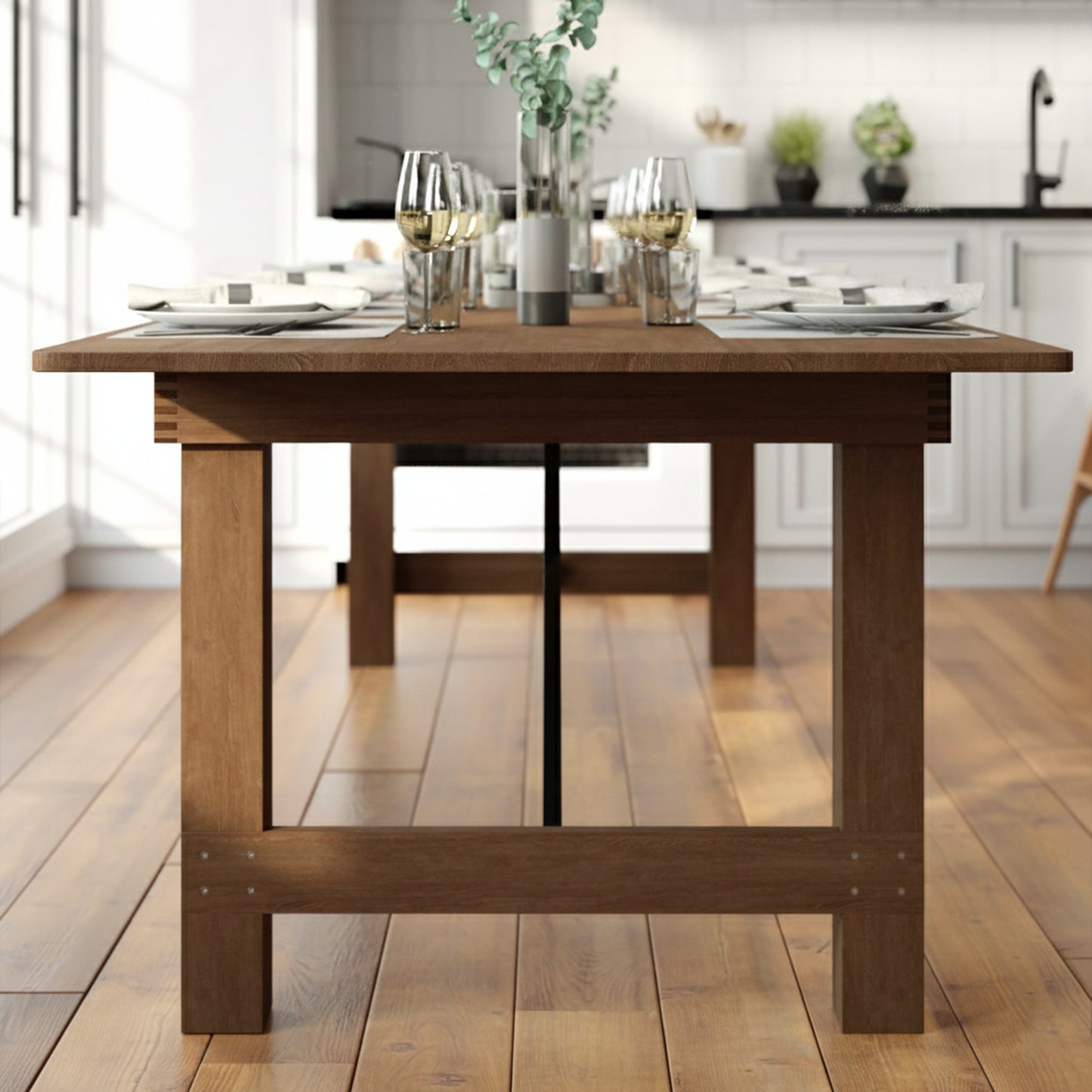 HERCULES Series 9' x 40" Rectangular Antique Rustic Solid Pine Folding Farm Table Antique Rustic