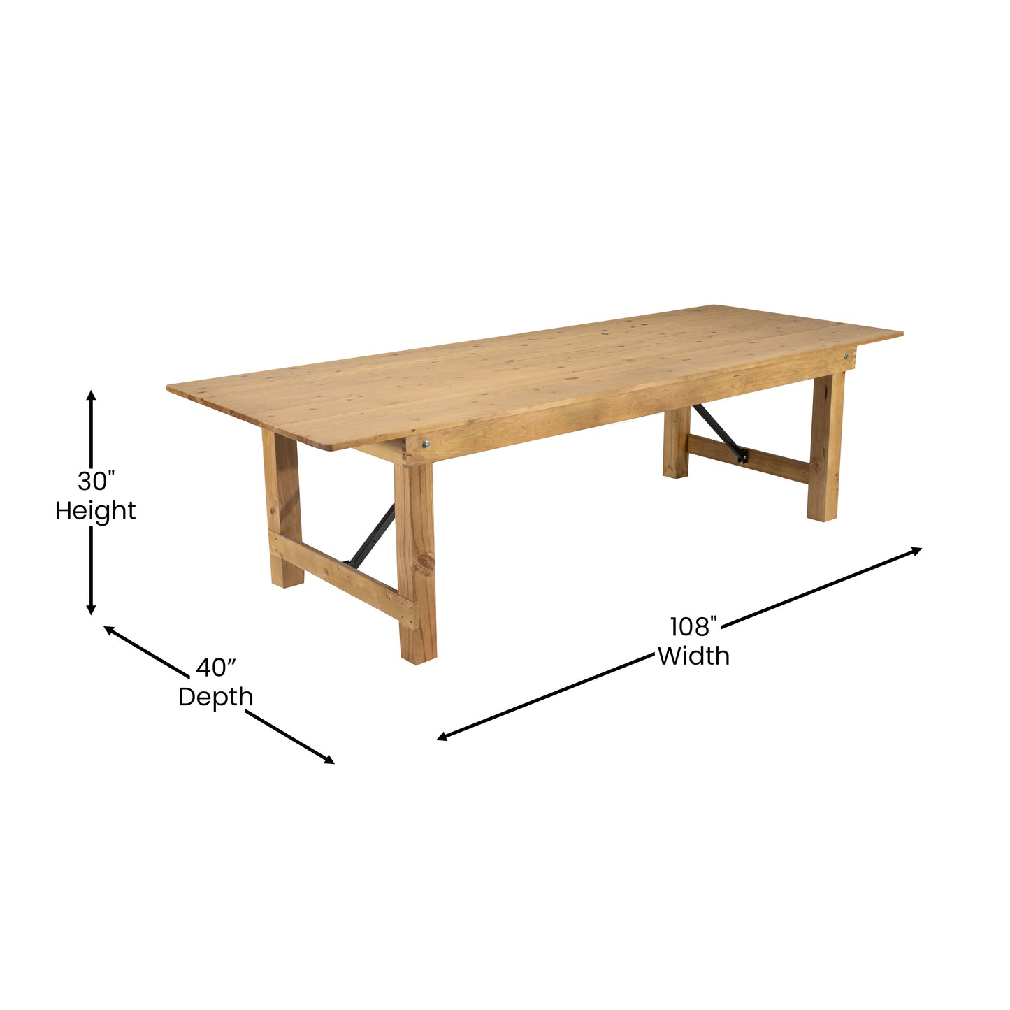 HERCULES 9' x 40" Rectangular Antique Rustic Light Natural Solid Pine Folding Farm Table Light Natural