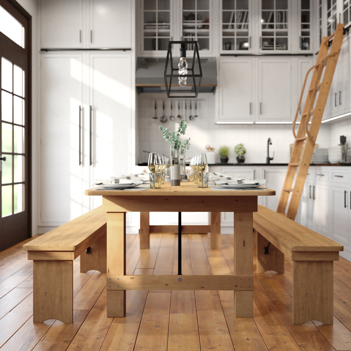 HERCULES 9' x 40" Rectangular Antique Rustic Light Natural Solid Pine Folding Farm Table Light Natural