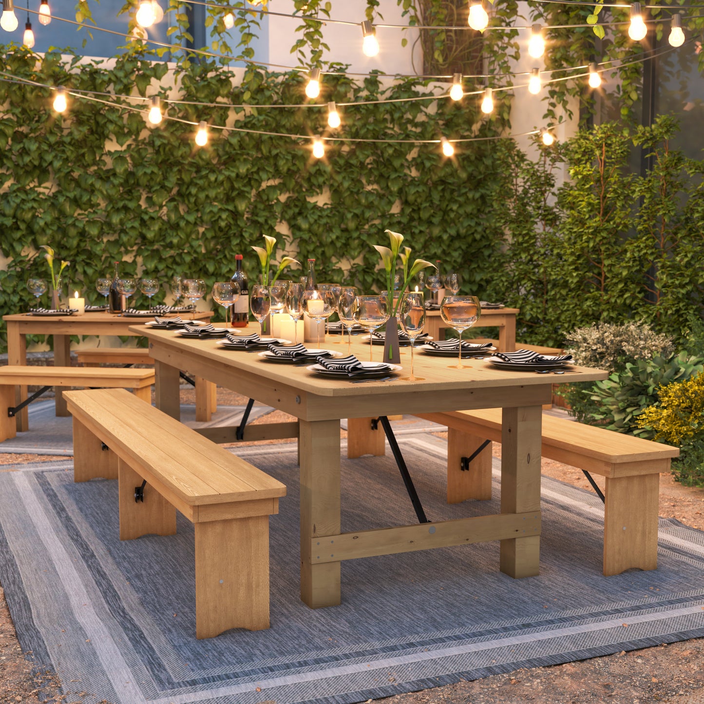 HERCULES 9' x 40" Rectangular Antique Rustic Light Natural Solid Pine Folding Farm Table Light Natural