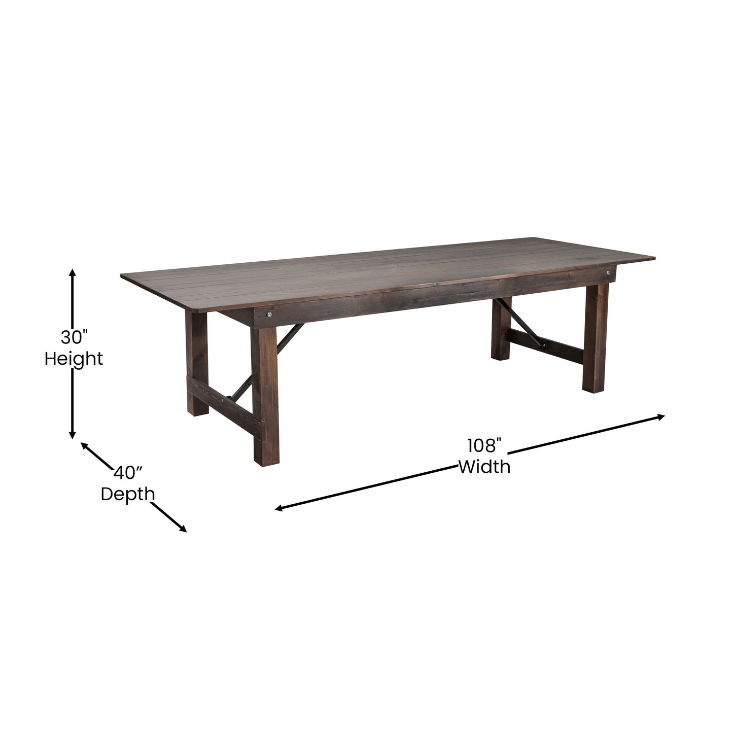 HERCULES 9' x 40" Rectangular Antique Rustic Mahogany Solid Pine Folding Farm Table Mahogany