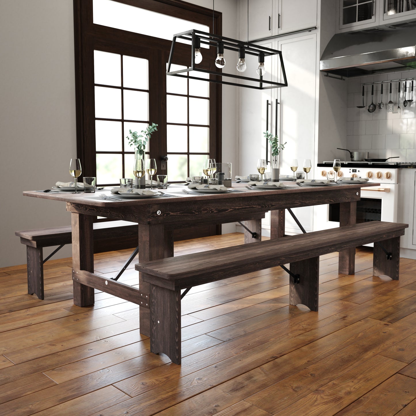 HERCULES 9' x 40" Rectangular Antique Rustic Mahogany Solid Pine Folding Farm Table Mahogany